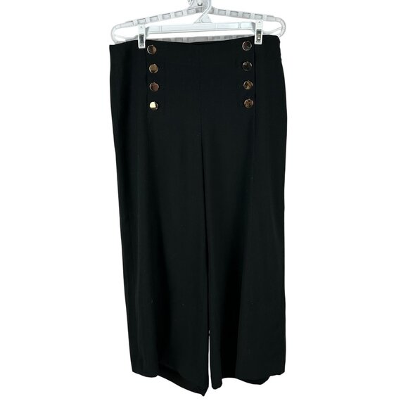 Loft Womens High-Waist Black Button Front Wide-Leg Pants Size 6 - Picture 1 of 6